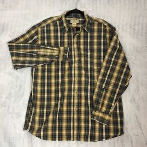 US Expedition Plaid Shirt Mens XL Long Sleeve Button Up Cotton Blue and Mustard